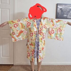 Authentic Japanese Hand Made Kimono Robe/Jacket in Yellow & Red From Kyoto.